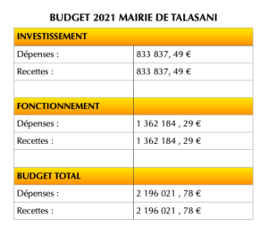 Budget 2021 MAIRIE DE TALASANI.